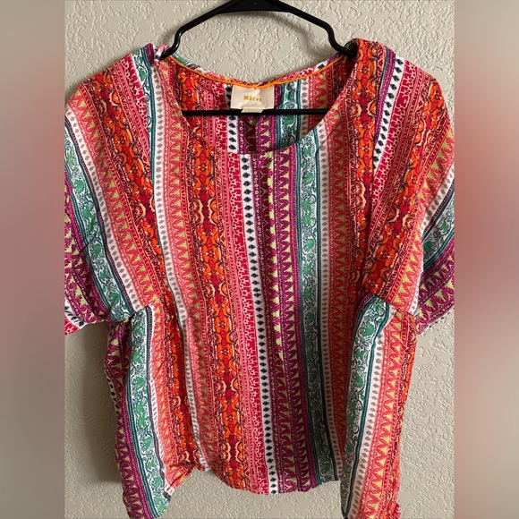 Anthropologie Maeve Milla Multicolor Striped Colorful Short Sleeve Top Size M - Picture 2 of 9